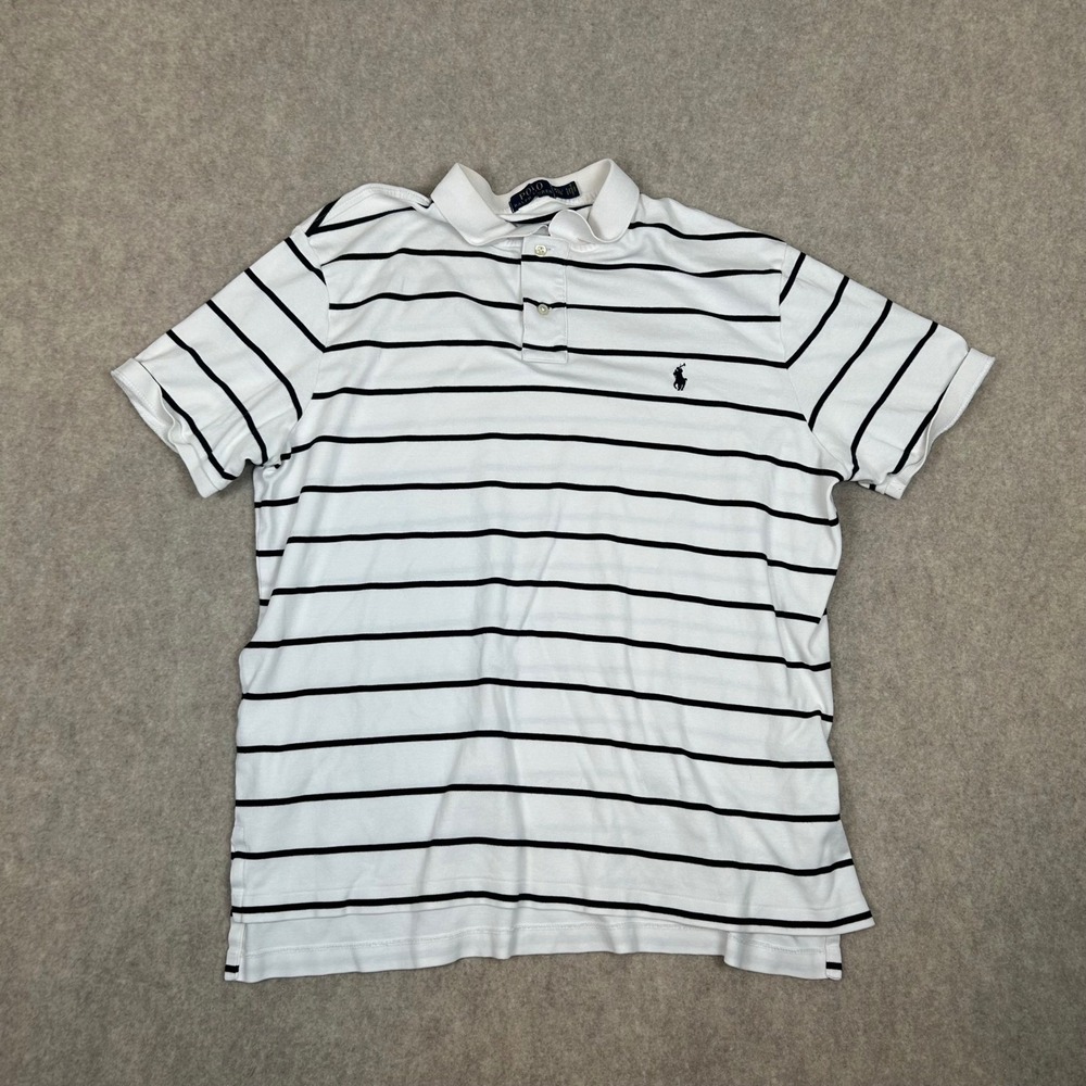 Polo Ralph Lauren Polo Shirt Mens XXL White Black Striped Short Sleeve Pony Logo